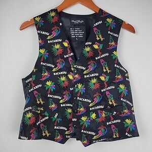 VTG Bacardi Rum Vest Silk Bartender 80's 90's Large Party Loud Waist Coat